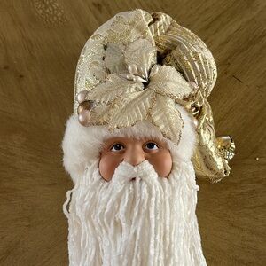 Vintage Santa head bearded ornament with beautiful gold head detail & long beard